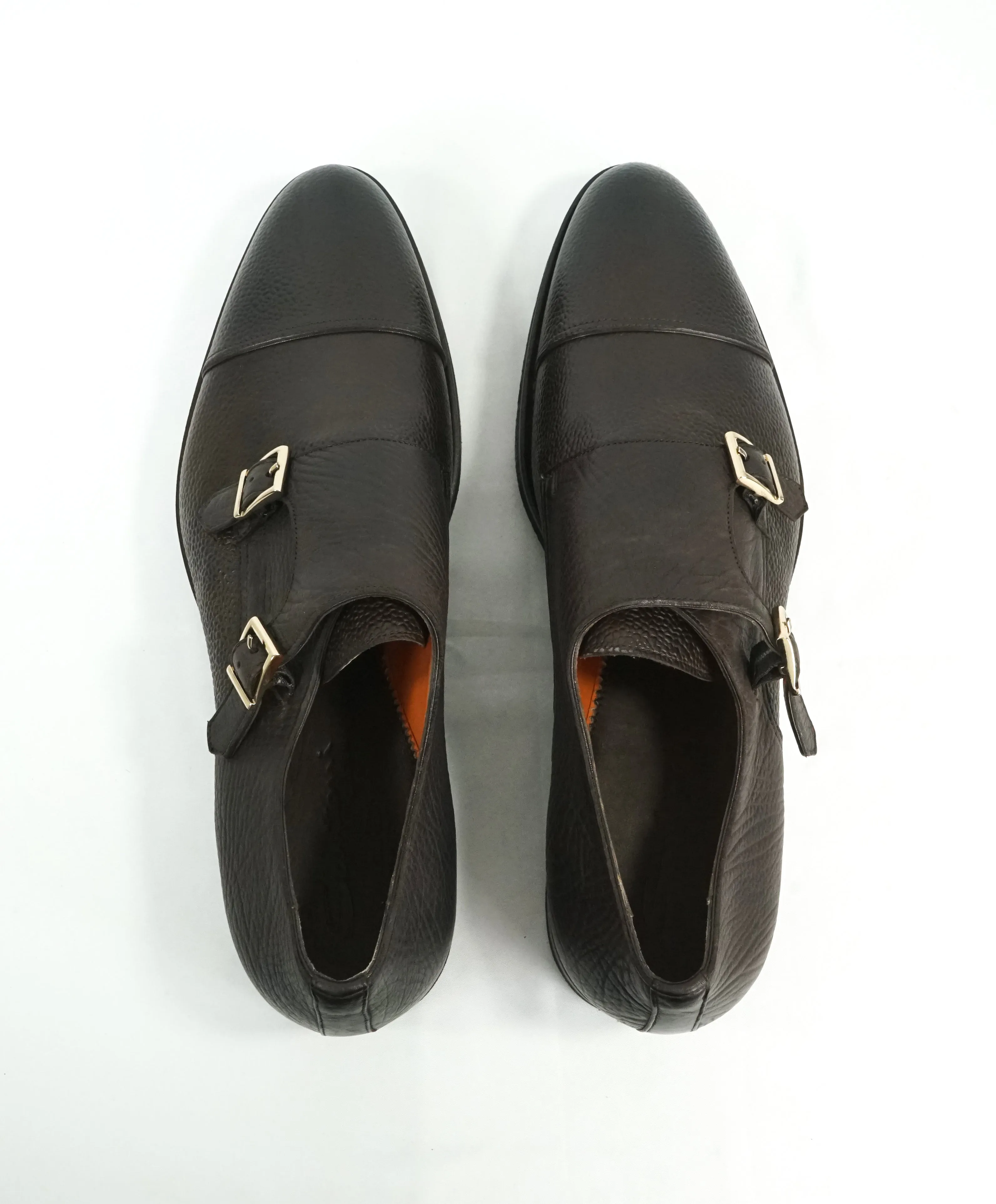 SANTONI - "GOODYEAR WELT” Mixed Pebbled & Grain Leather Monk Strap Loafers - 10.5
