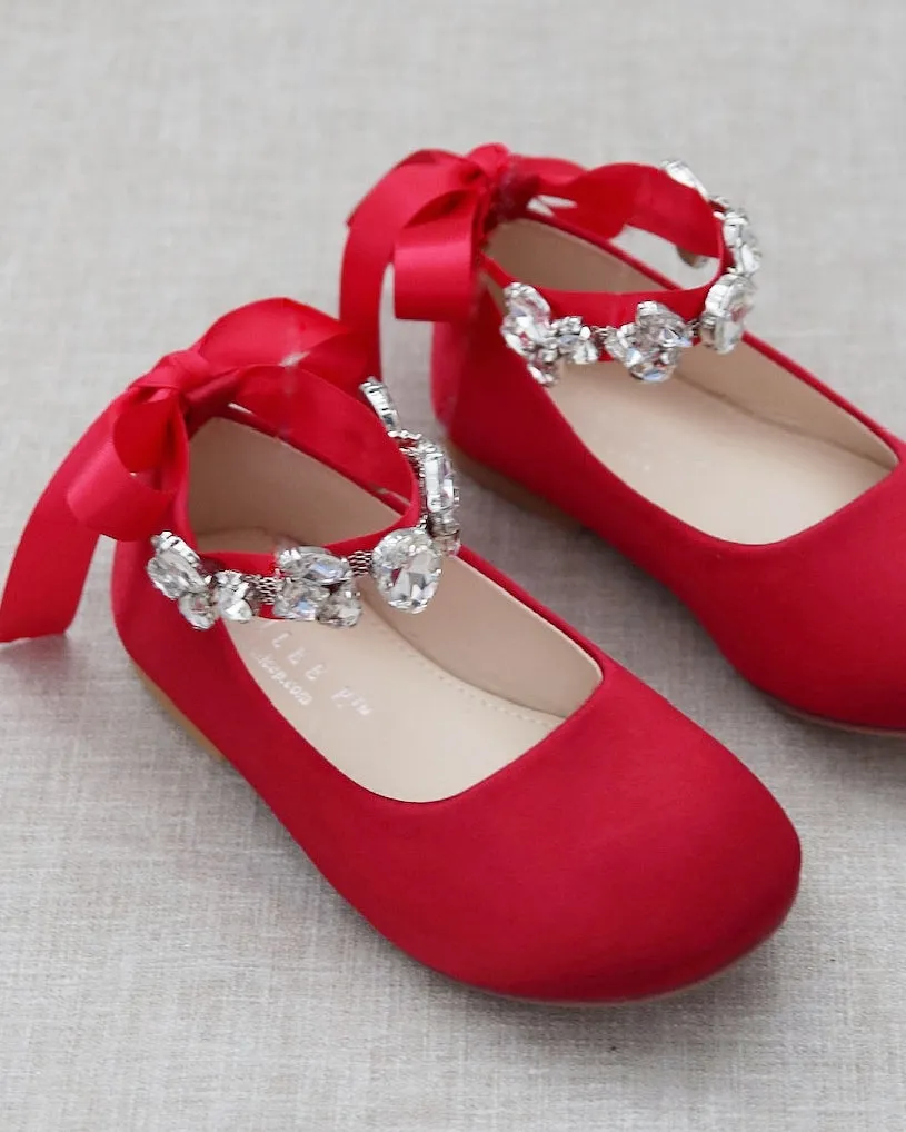 Satin Ballet Flats with Navette Cluster Rhinestones
