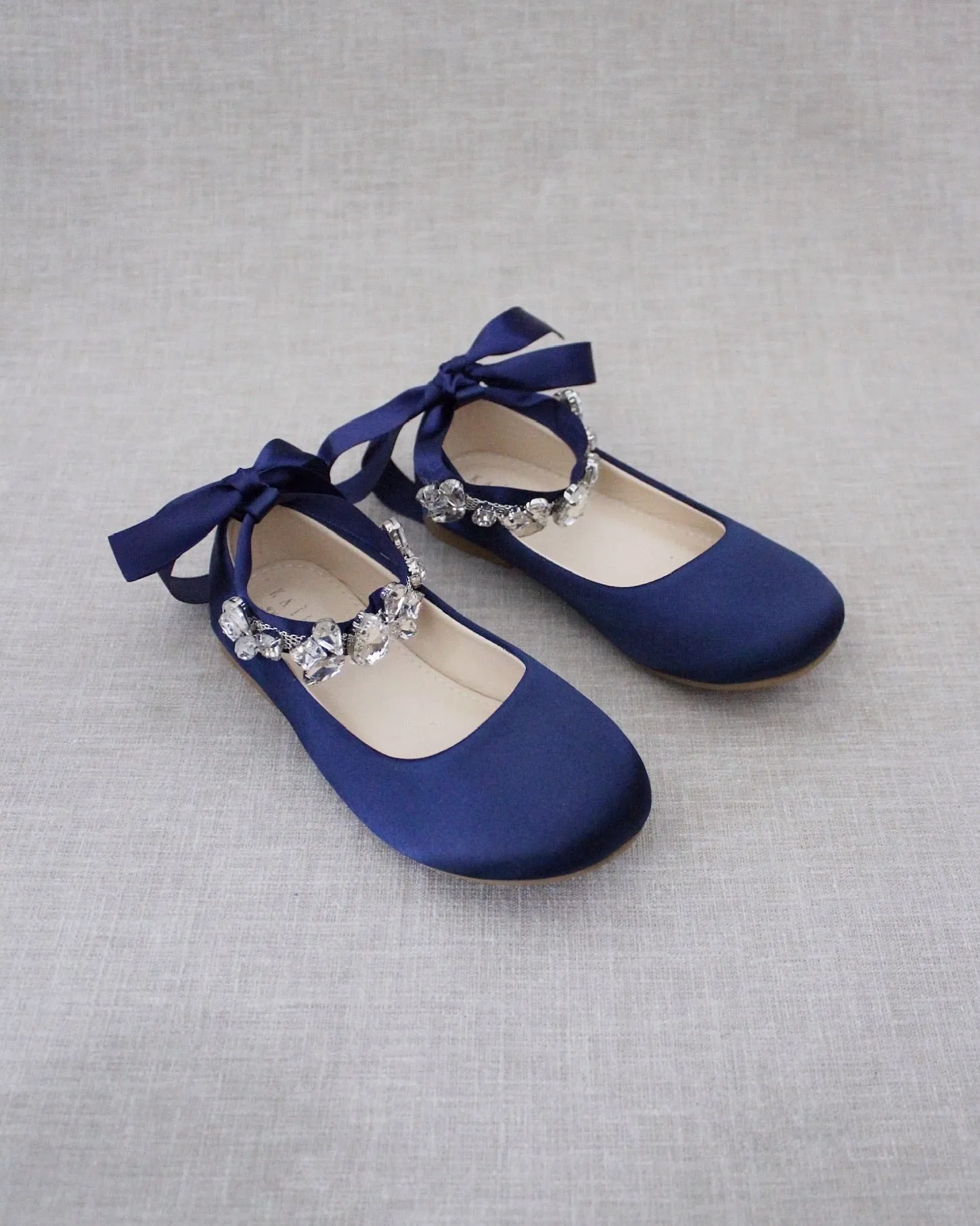 Satin Ballet Flats with Navette Cluster Rhinestones