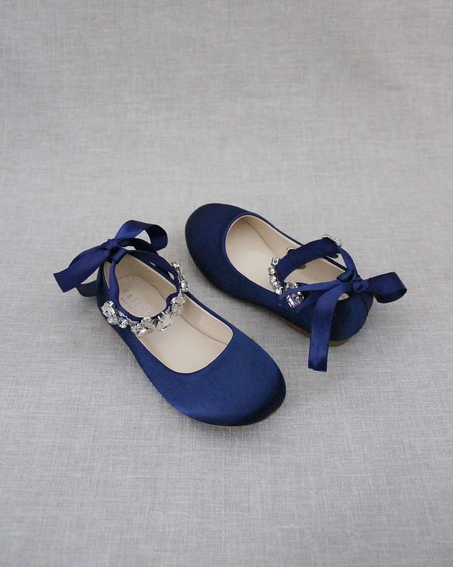 Satin Ballet Flats with Navette Cluster Rhinestones