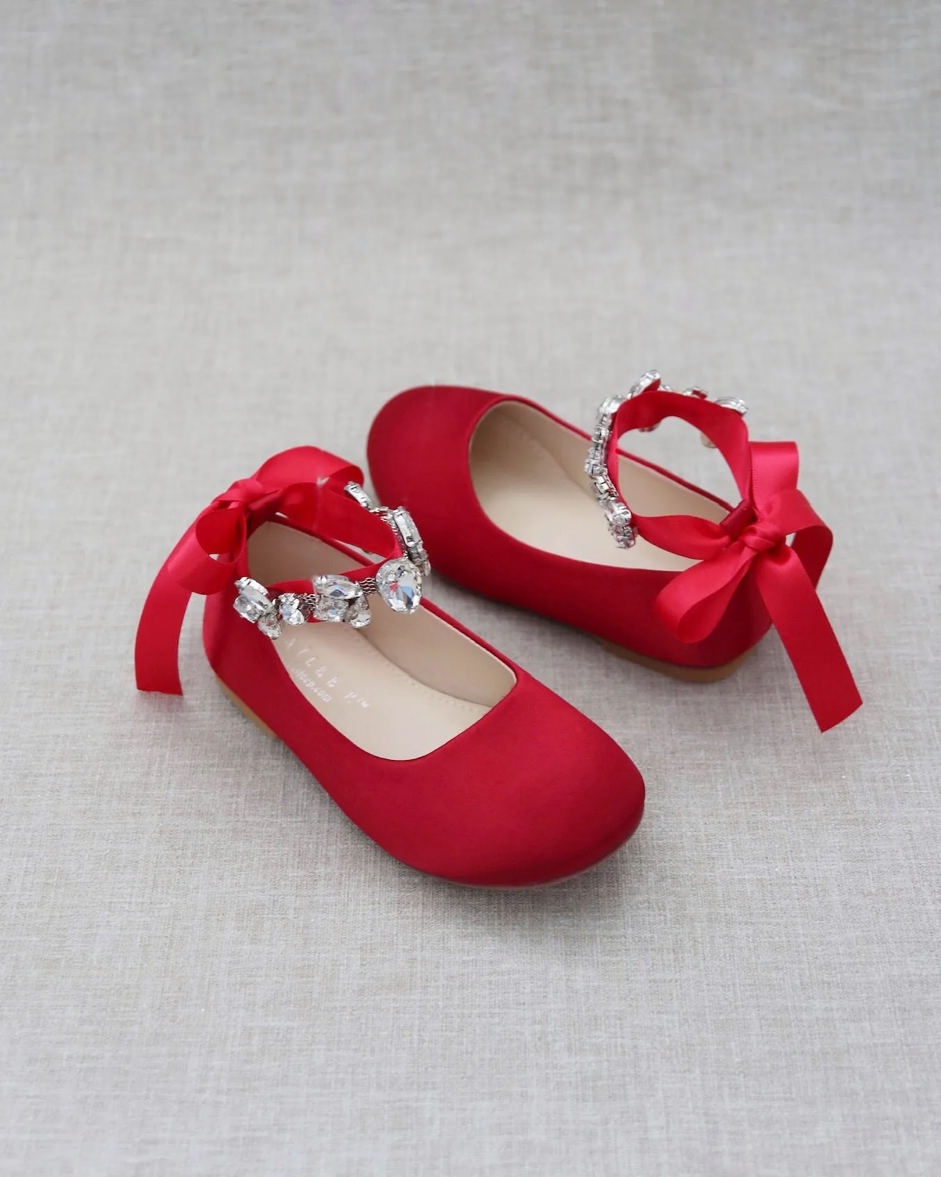 Satin Ballet Flats with Navette Cluster Rhinestones