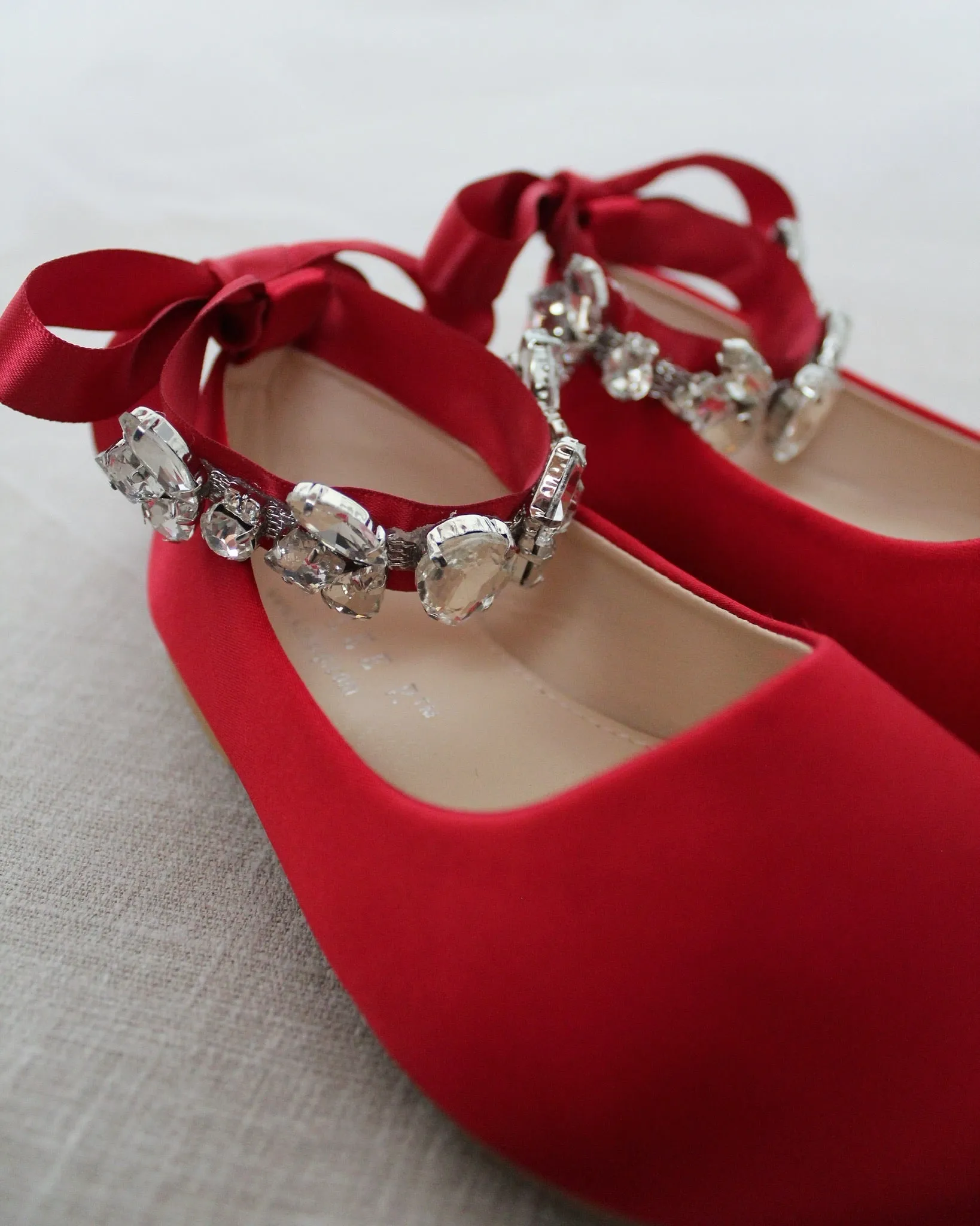 Satin Ballet Flats with Navette Cluster Rhinestones
