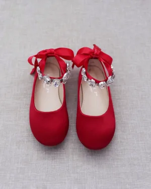Satin Ballet Flats with Navette Cluster Rhinestones