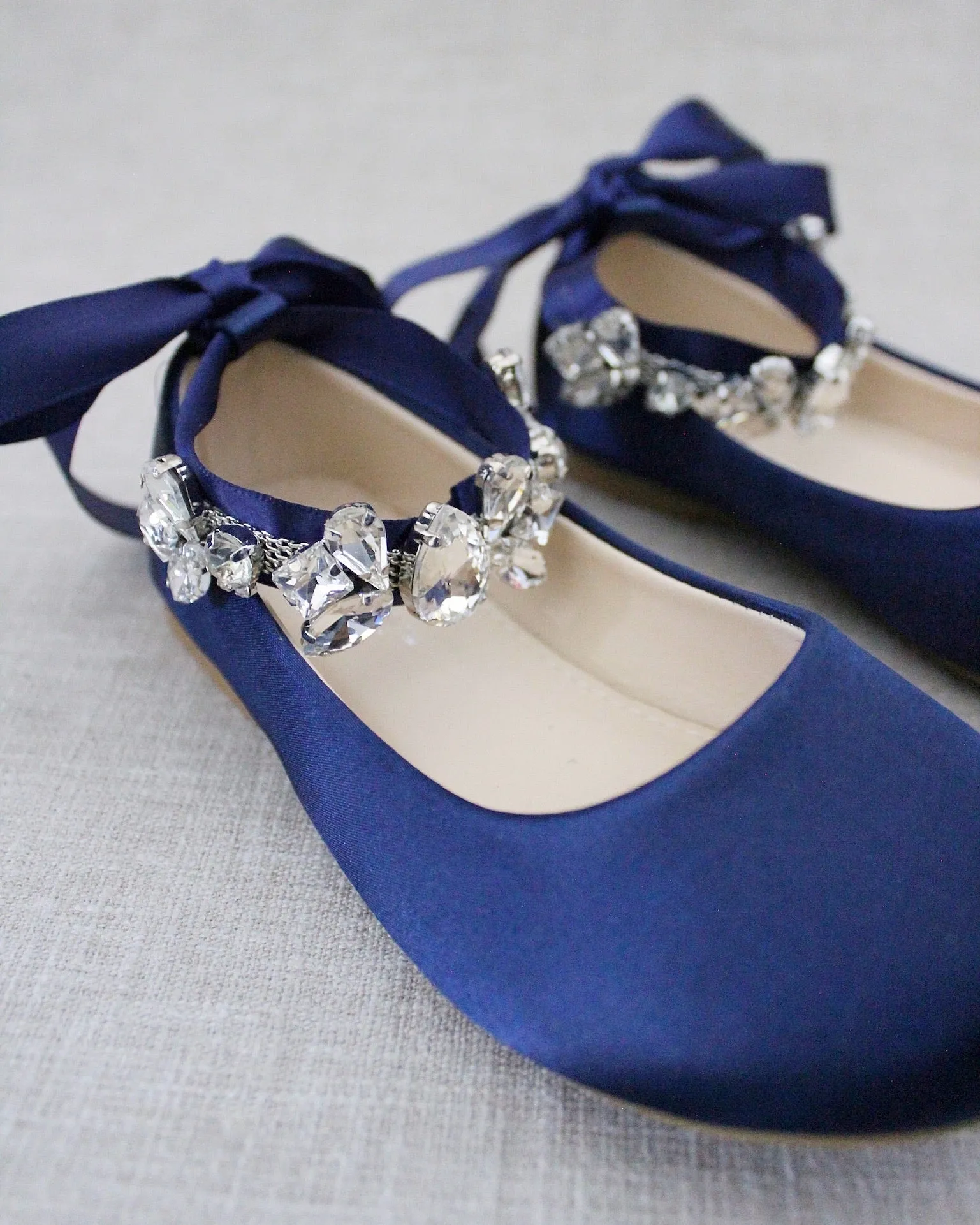 Satin Ballet Flats with Navette Cluster Rhinestones