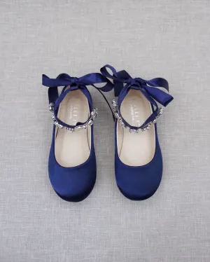 Satin Ballet Flats with Navette Cluster Rhinestones