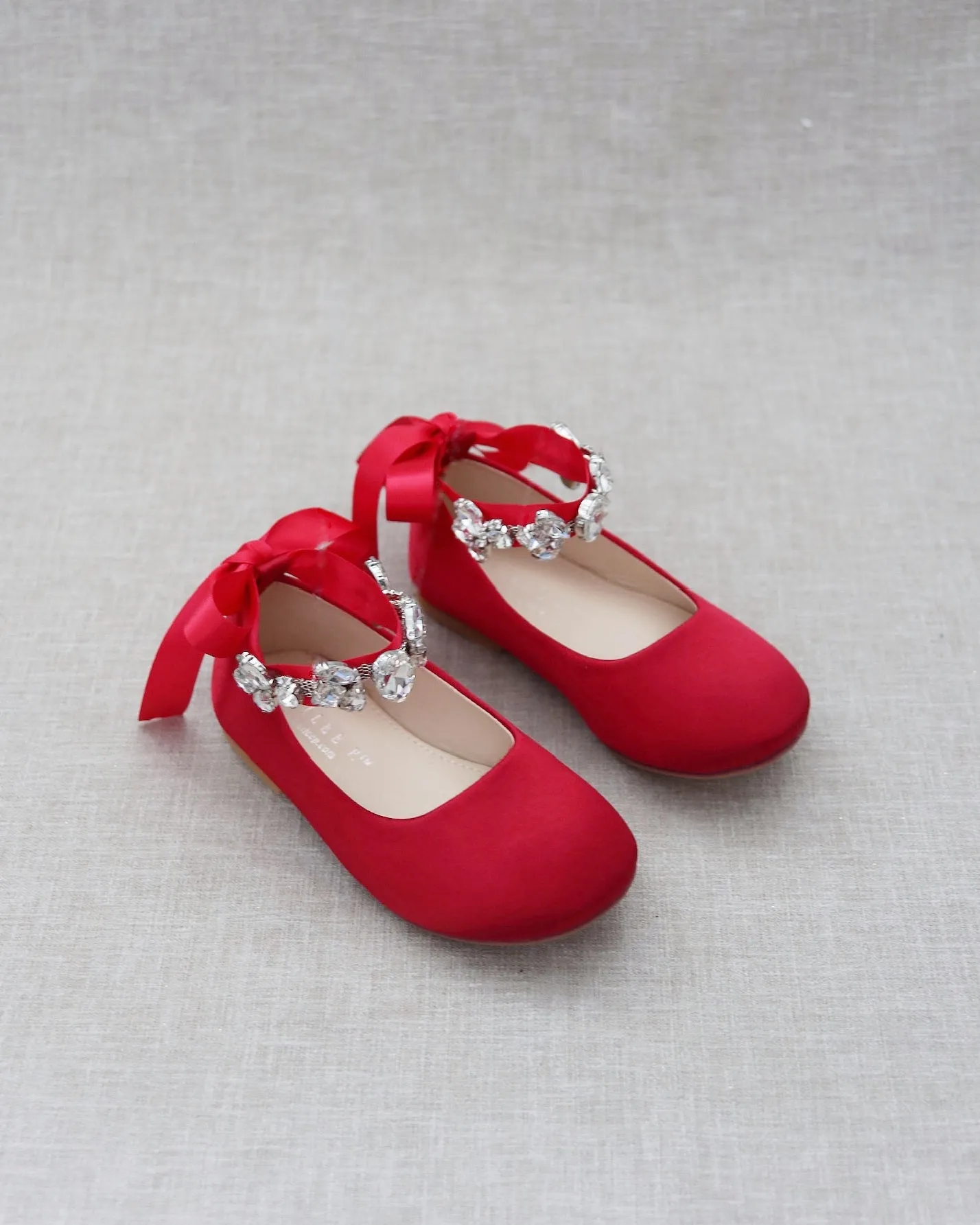 Satin Ballet Flats with Navette Cluster Rhinestones