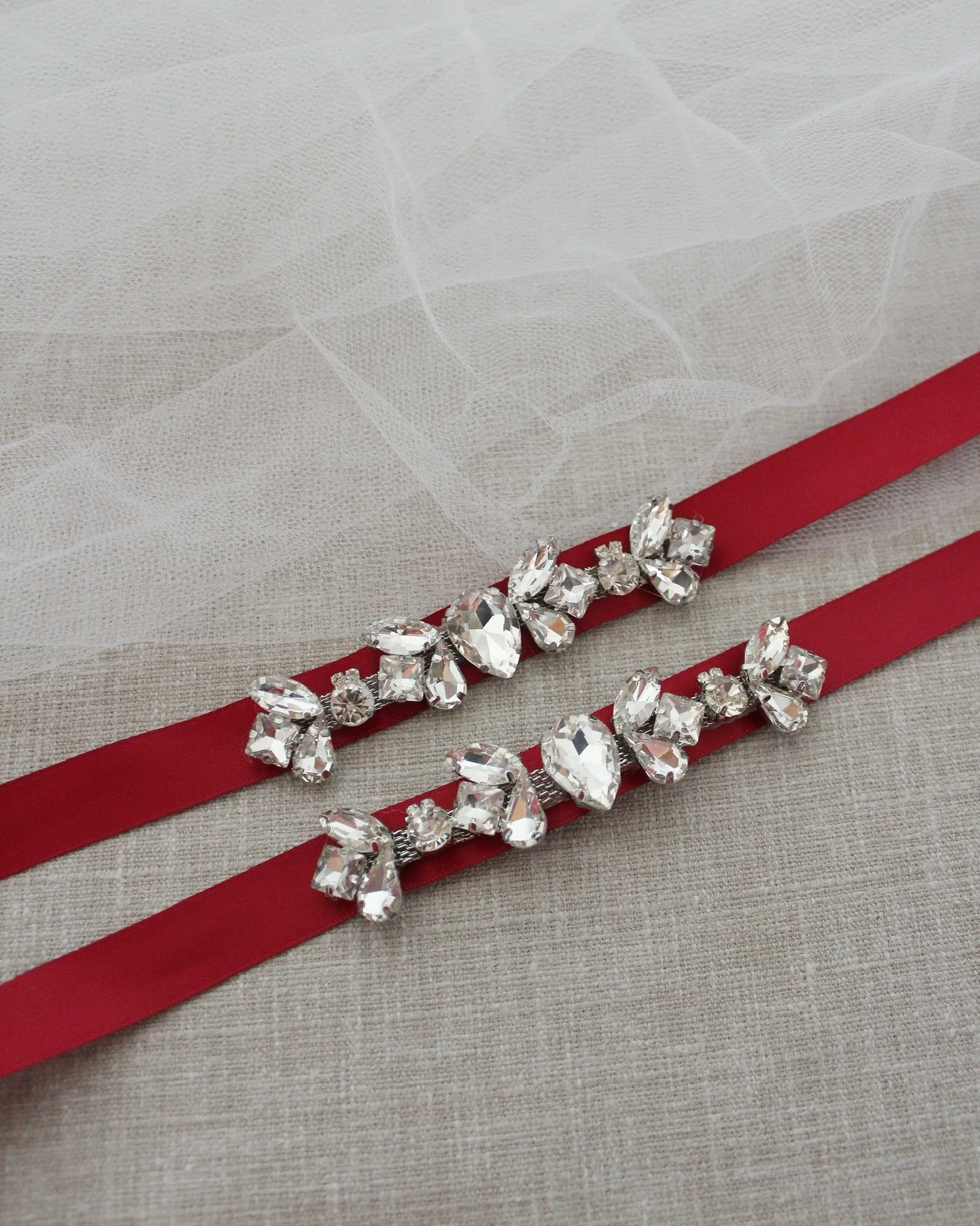Satin Ballet Flats with Navette Cluster Rhinestones