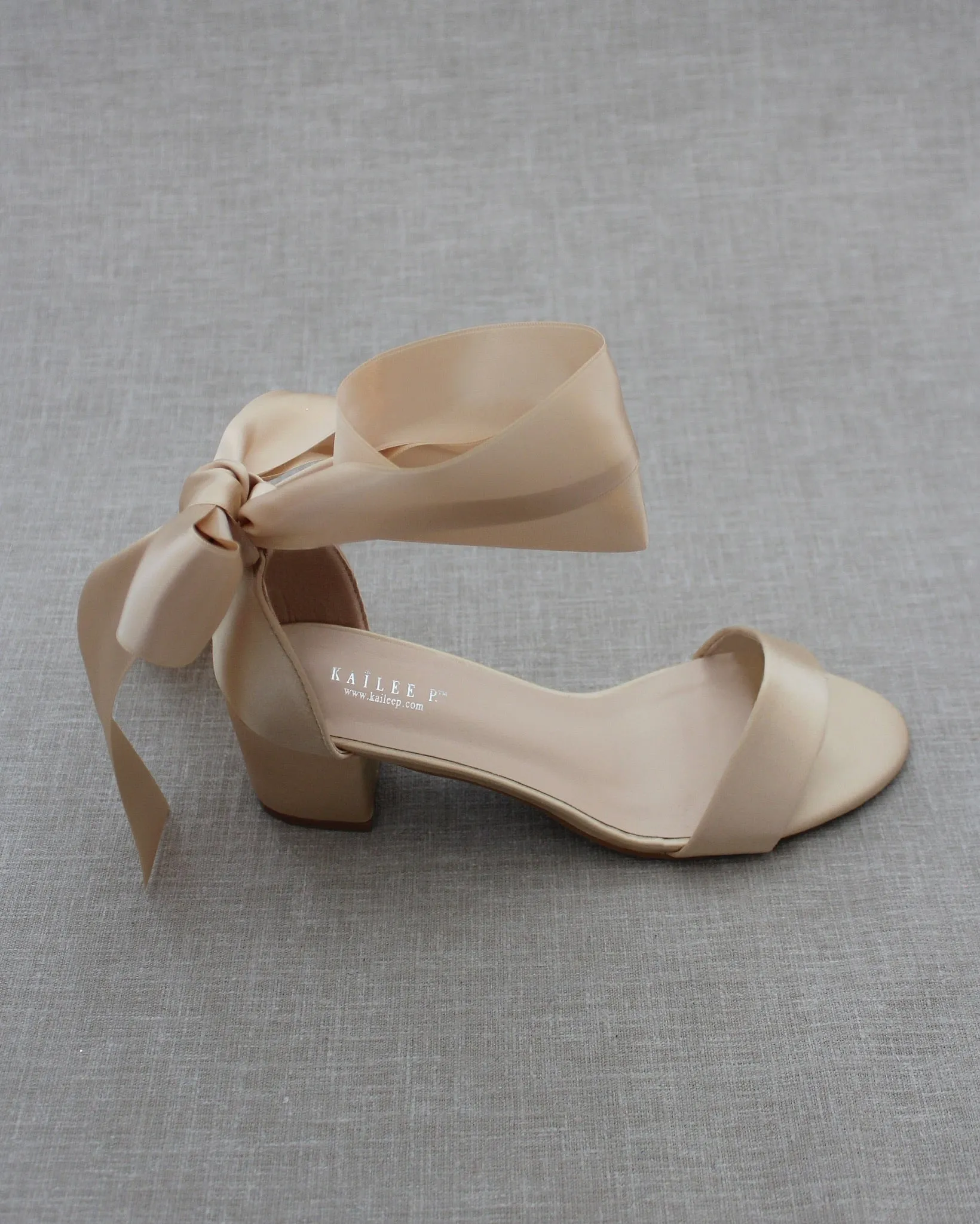 Satin Block Heel Sandal with Wrapped Ribbon Tie