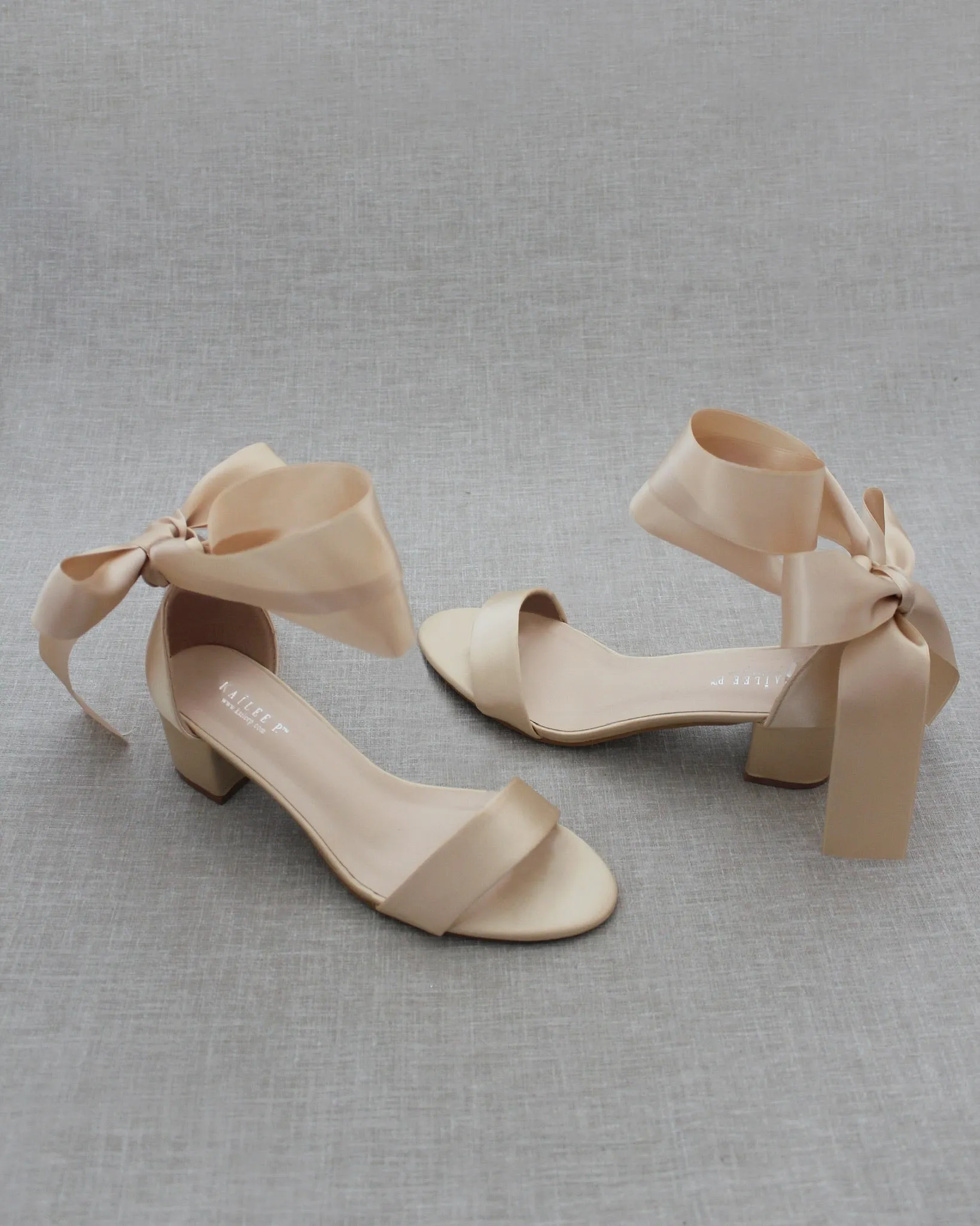 Satin Block Heel Sandal with Wrapped Ribbon Tie
