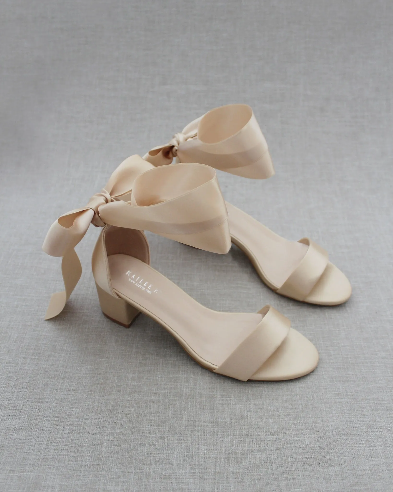 Satin Block Heel Sandal with Wrapped Ribbon Tie