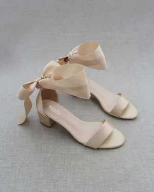 Satin Block Heel Sandal with Wrapped Ribbon Tie