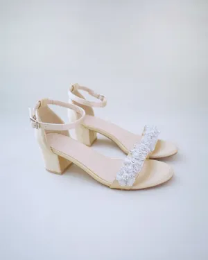 Satin Evening Block Heel Sandals with Rhinestones Chassia Flower