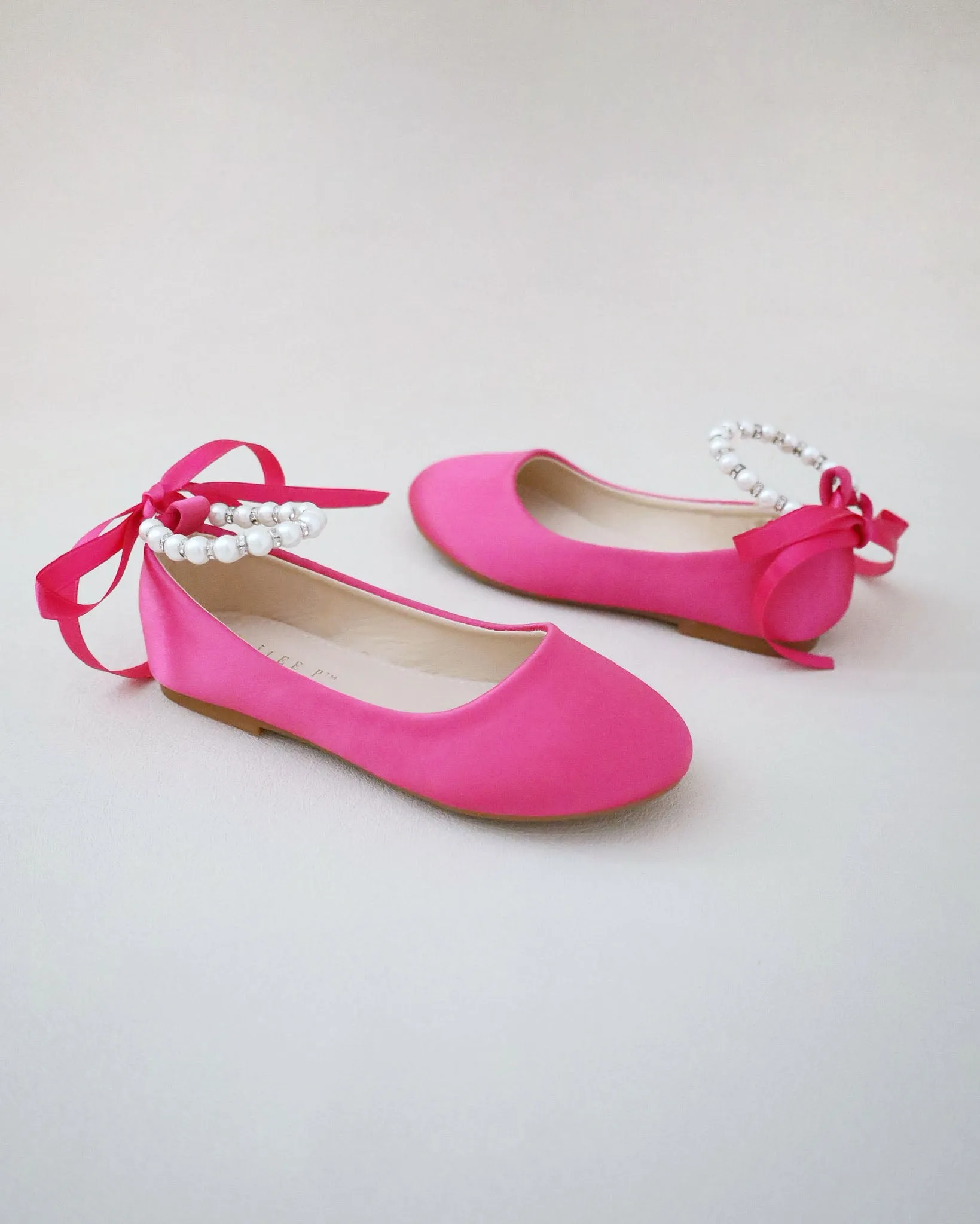 Satin Flats with Pearls Ankle Strap
