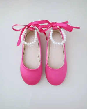 Satin Flats with Pearls Ankle Strap