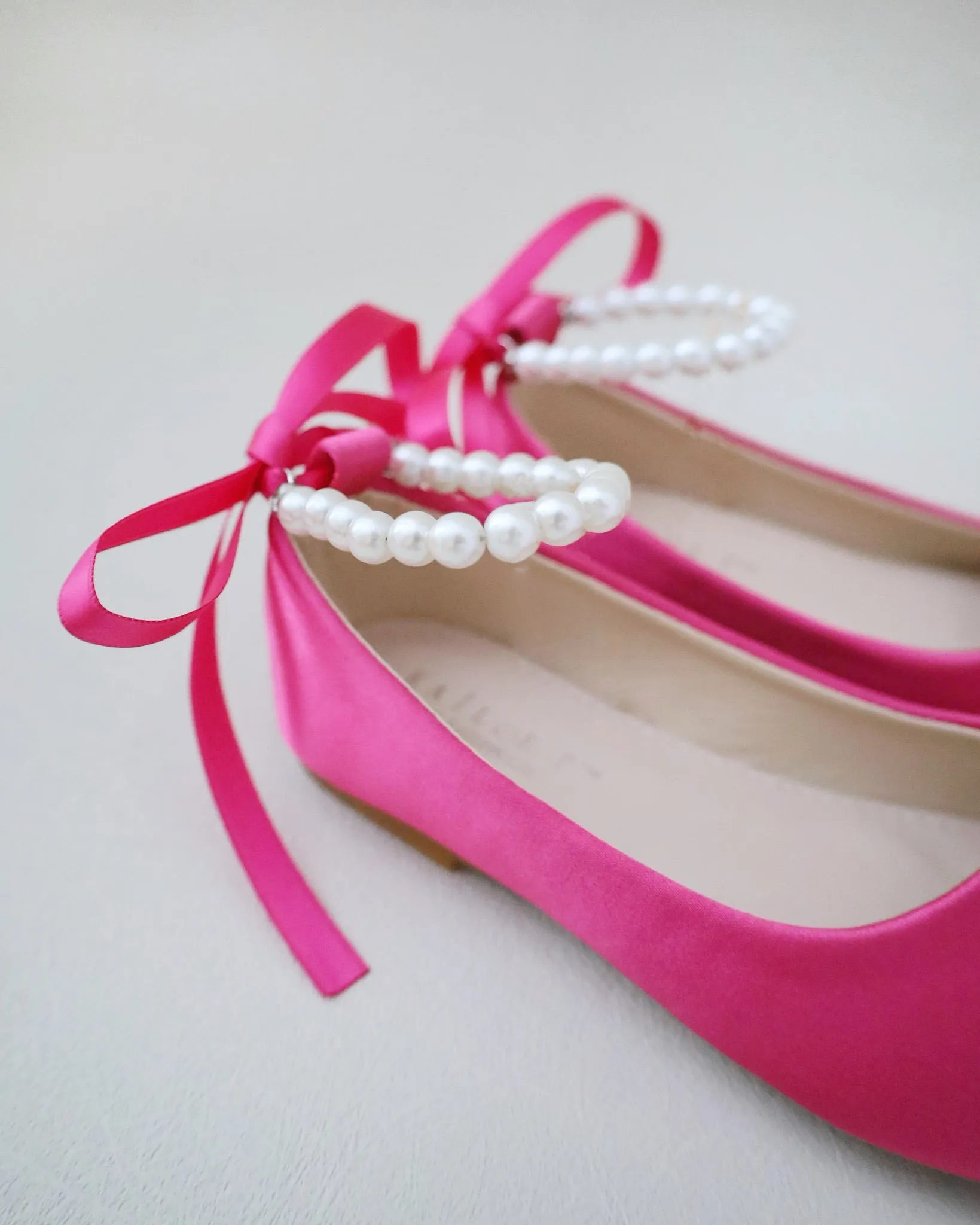 Satin Flats with Pearls Ankle Strap