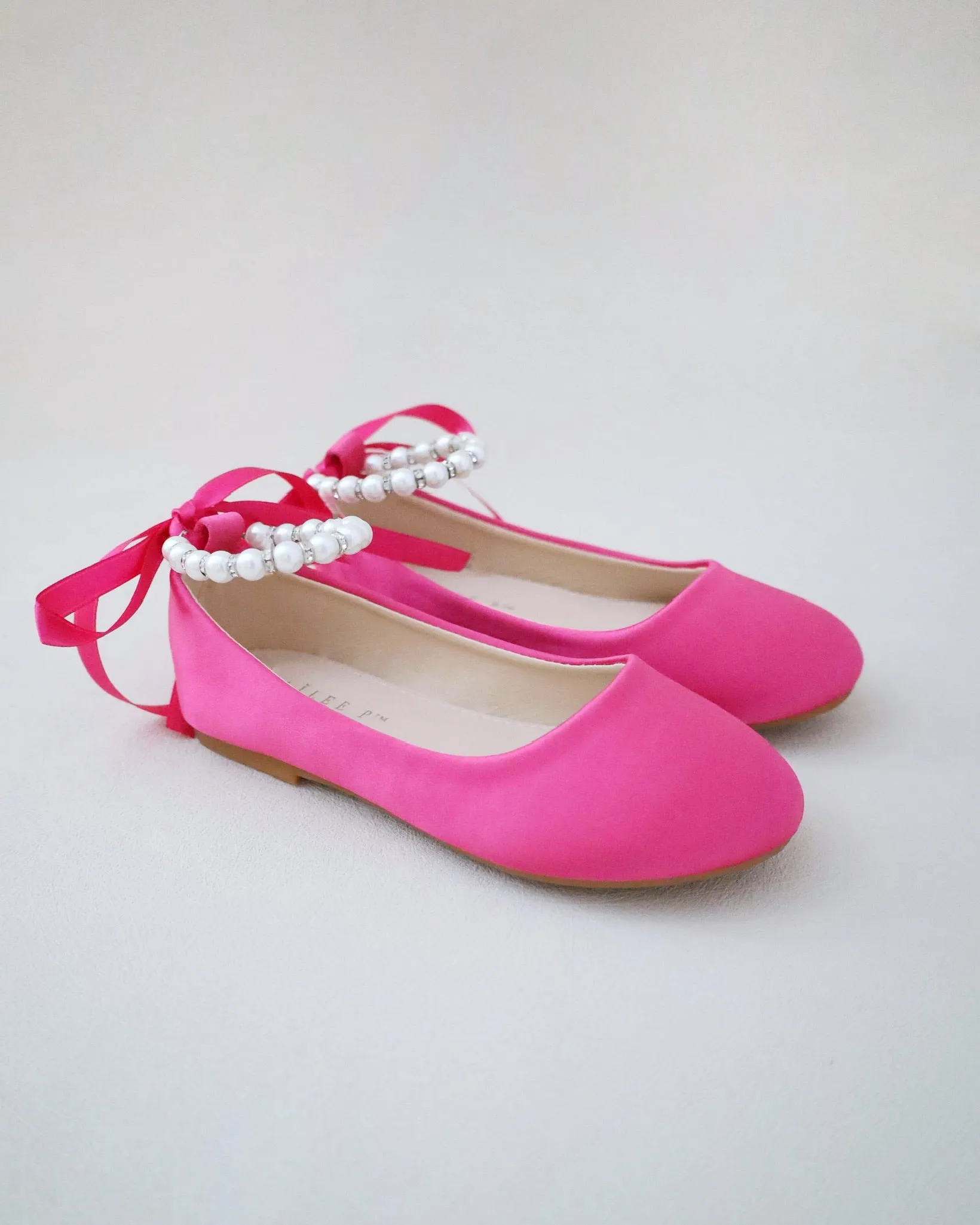 Satin Flats with Pearls Ankle Strap