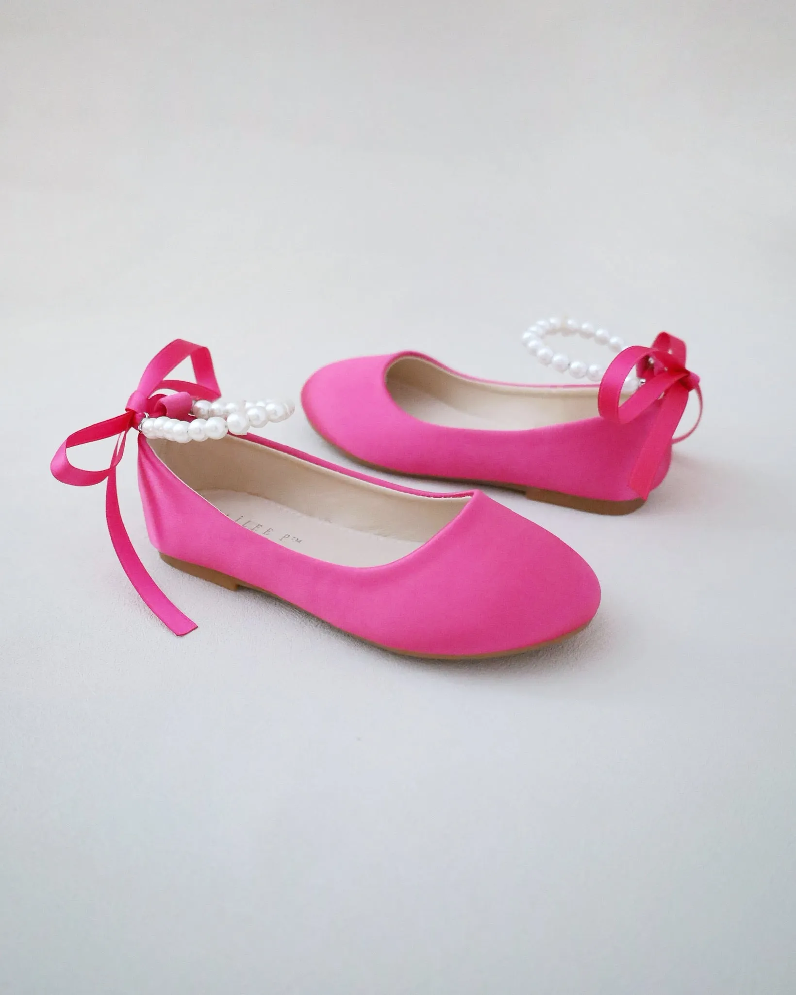 Satin Flats with Pearls Ankle Strap