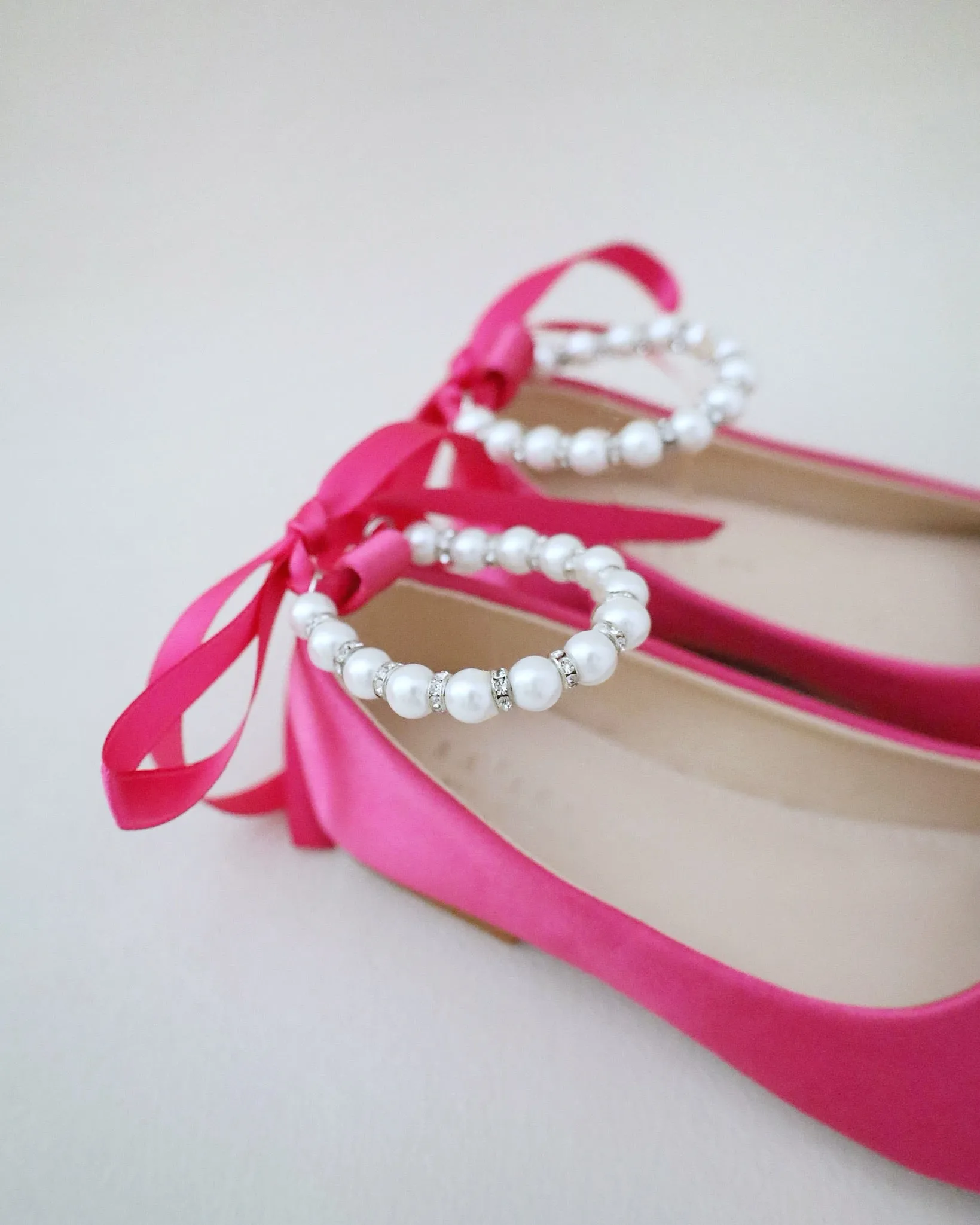 Satin Flats with Pearls Ankle Strap