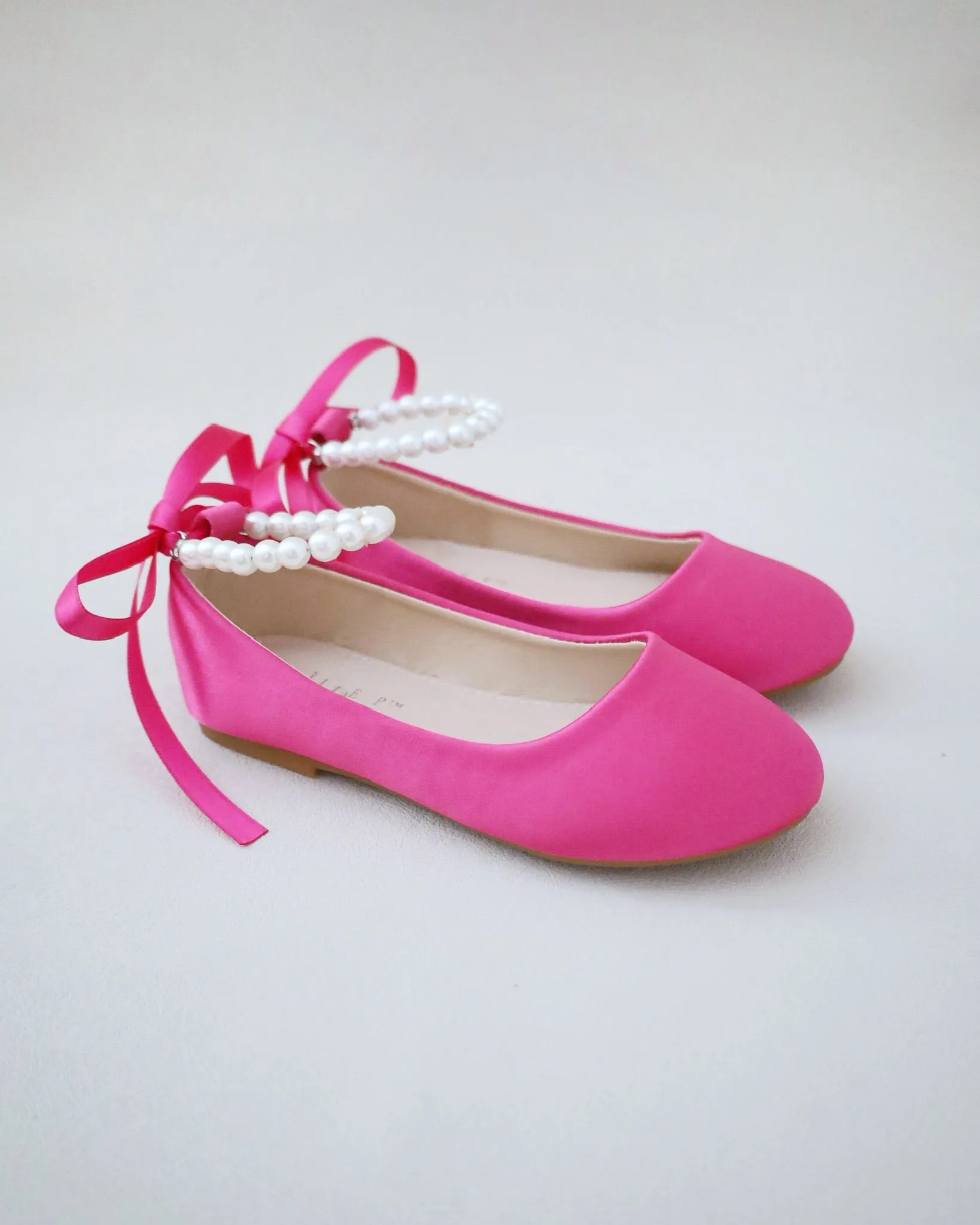 Satin Flats with Pearls Ankle Strap