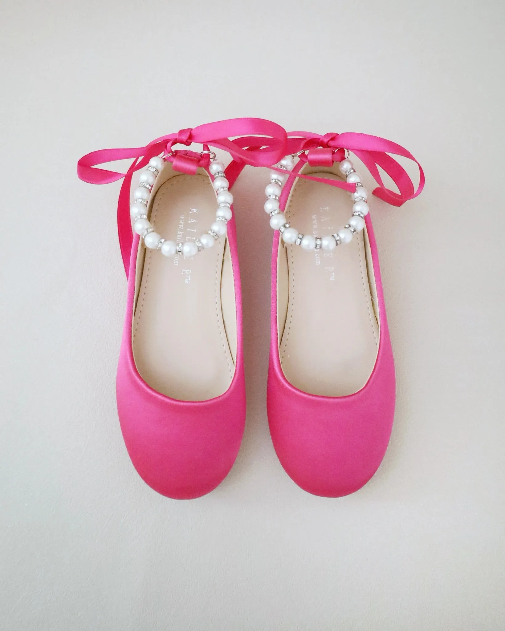 Satin Flats with Pearls Ankle Strap