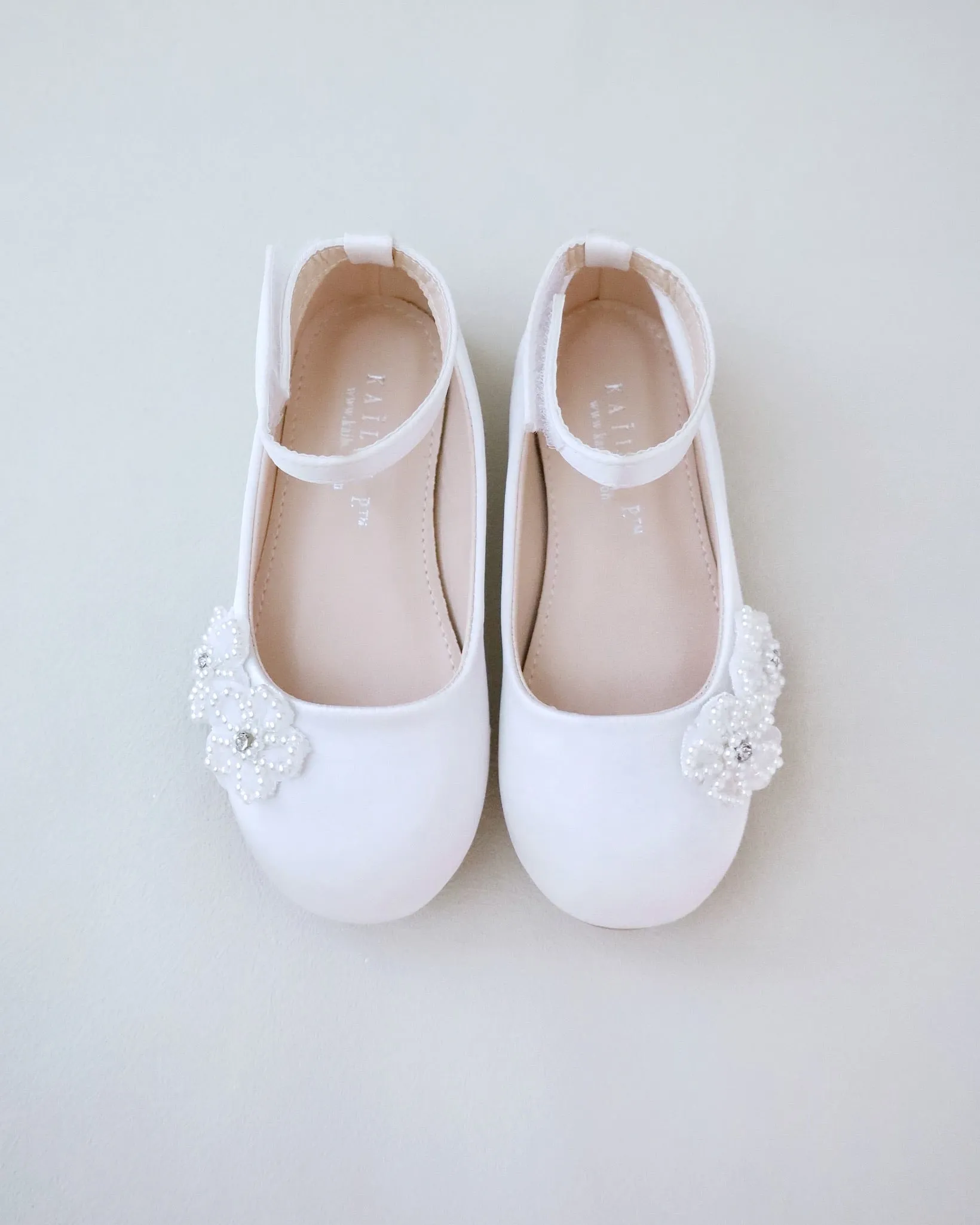 Satin Flower Girls Ballet Flats with All Pearls Chassia Flowers