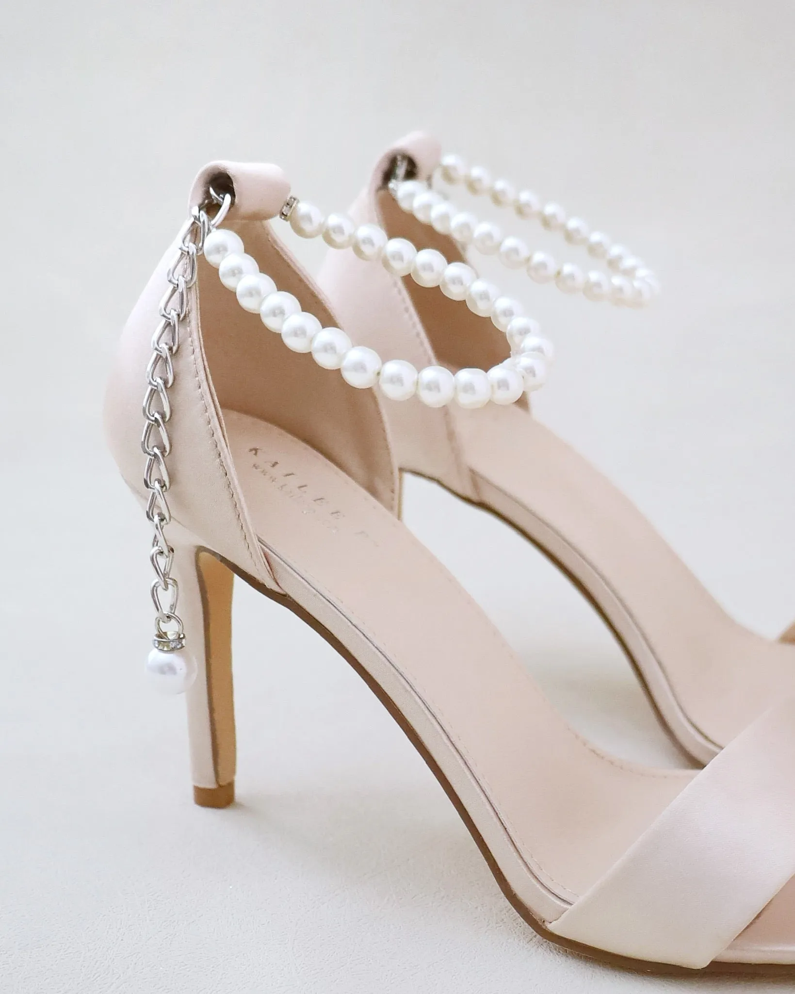 Satin High Heel Evening Sandals with Pearl Strap