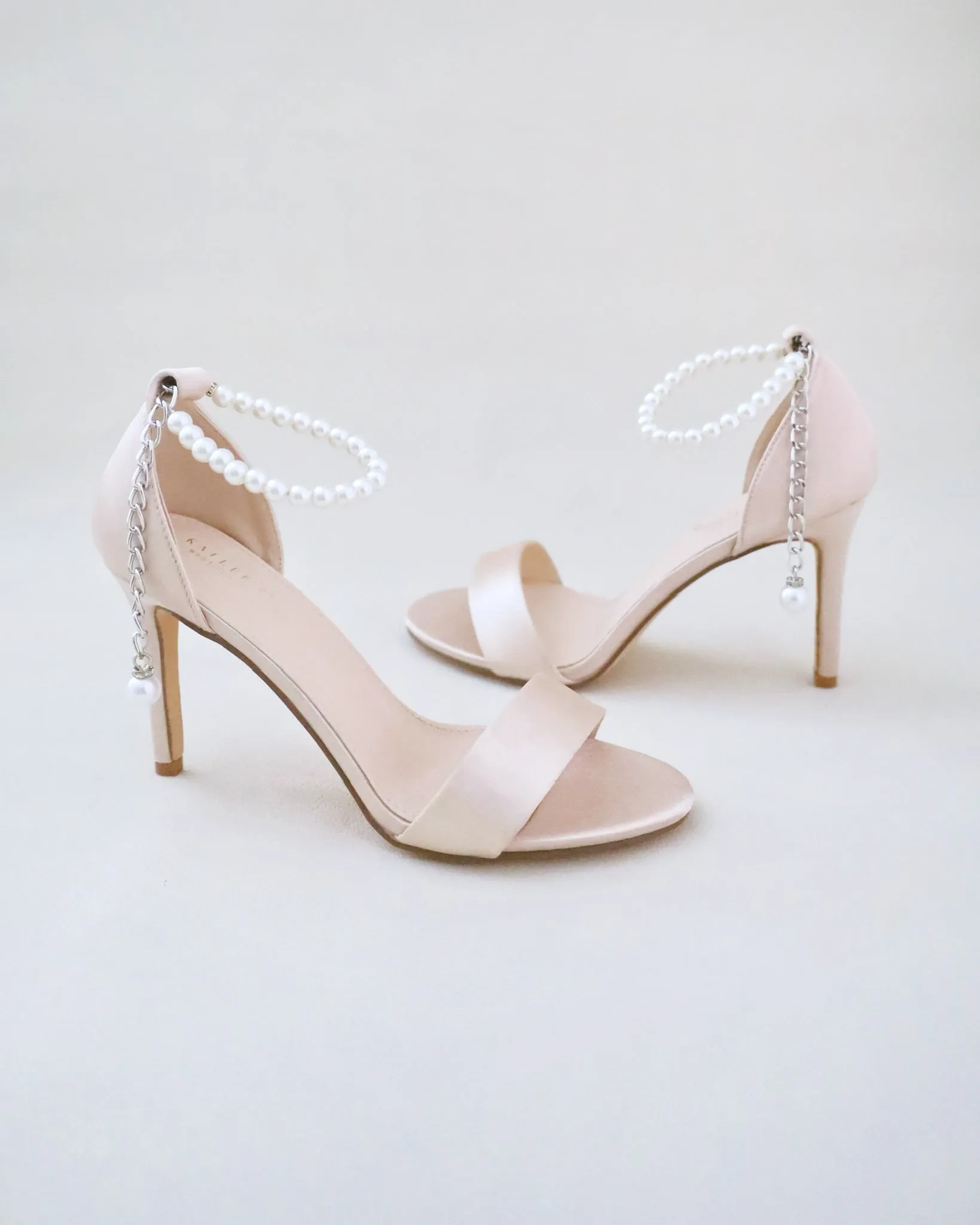 Satin High Heel Evening Sandals with Pearl Strap