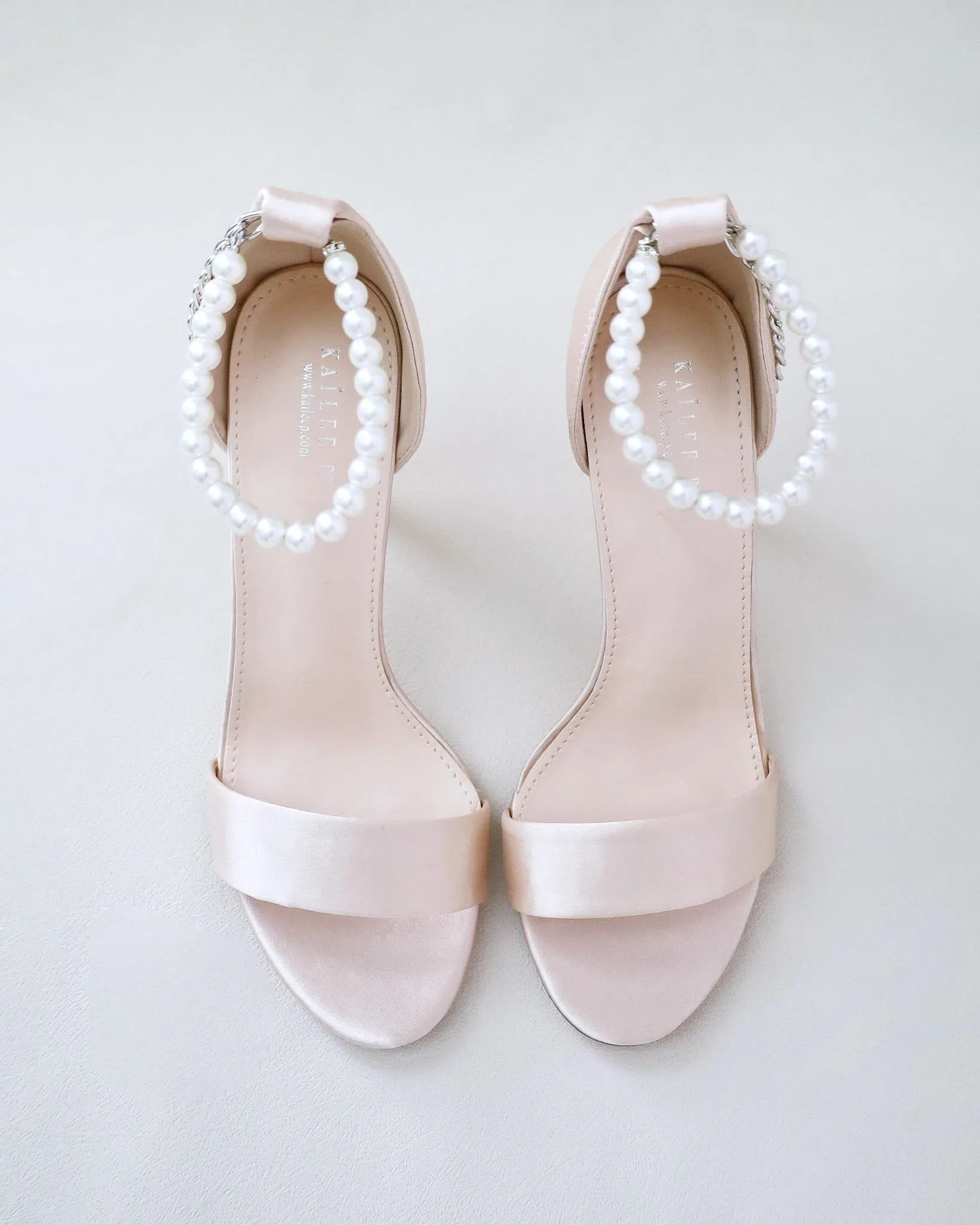 Satin High Heel Evening Sandals with Pearl Strap