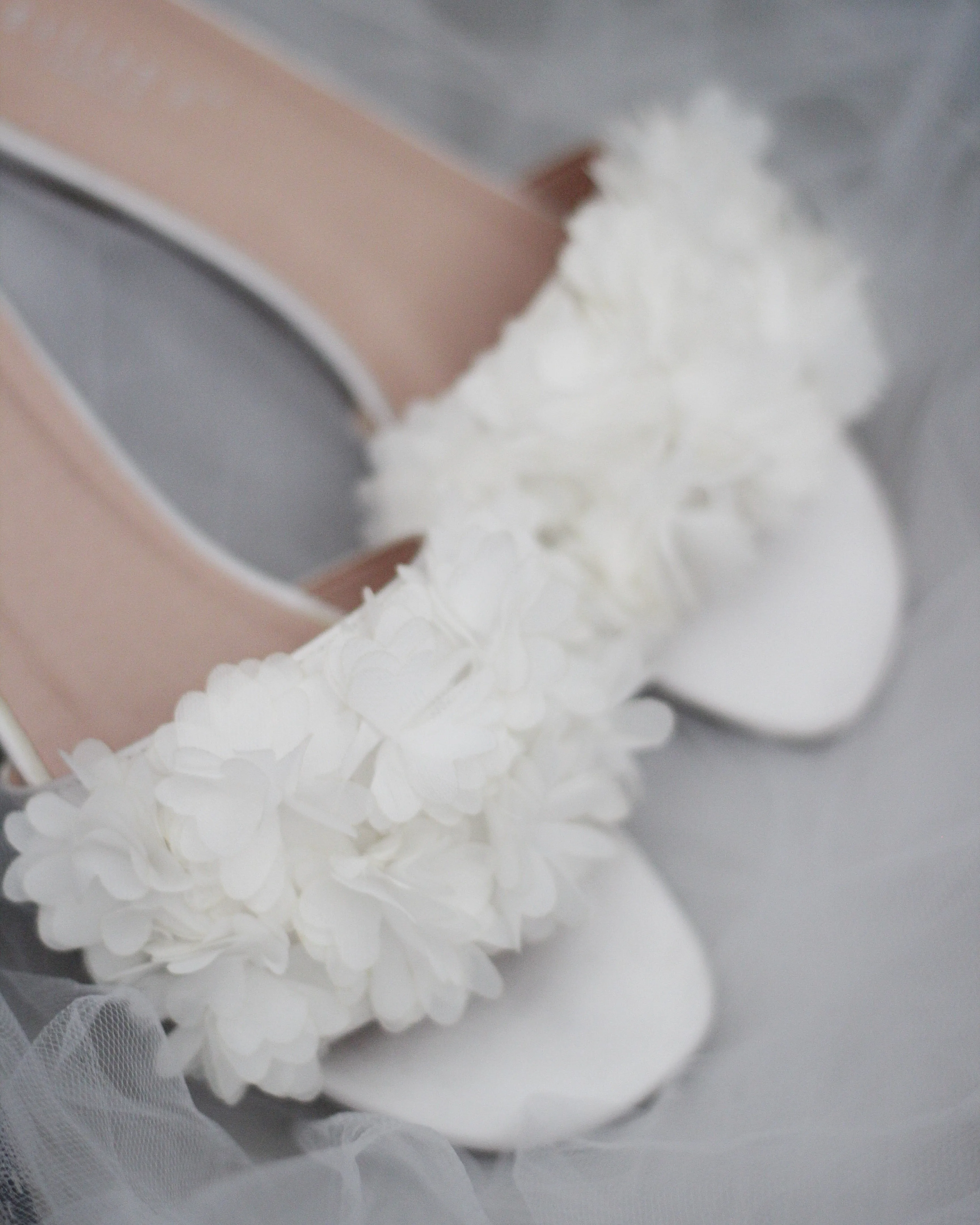 Satin Slide Wedding Sandals with Allover Chiffon Flowers