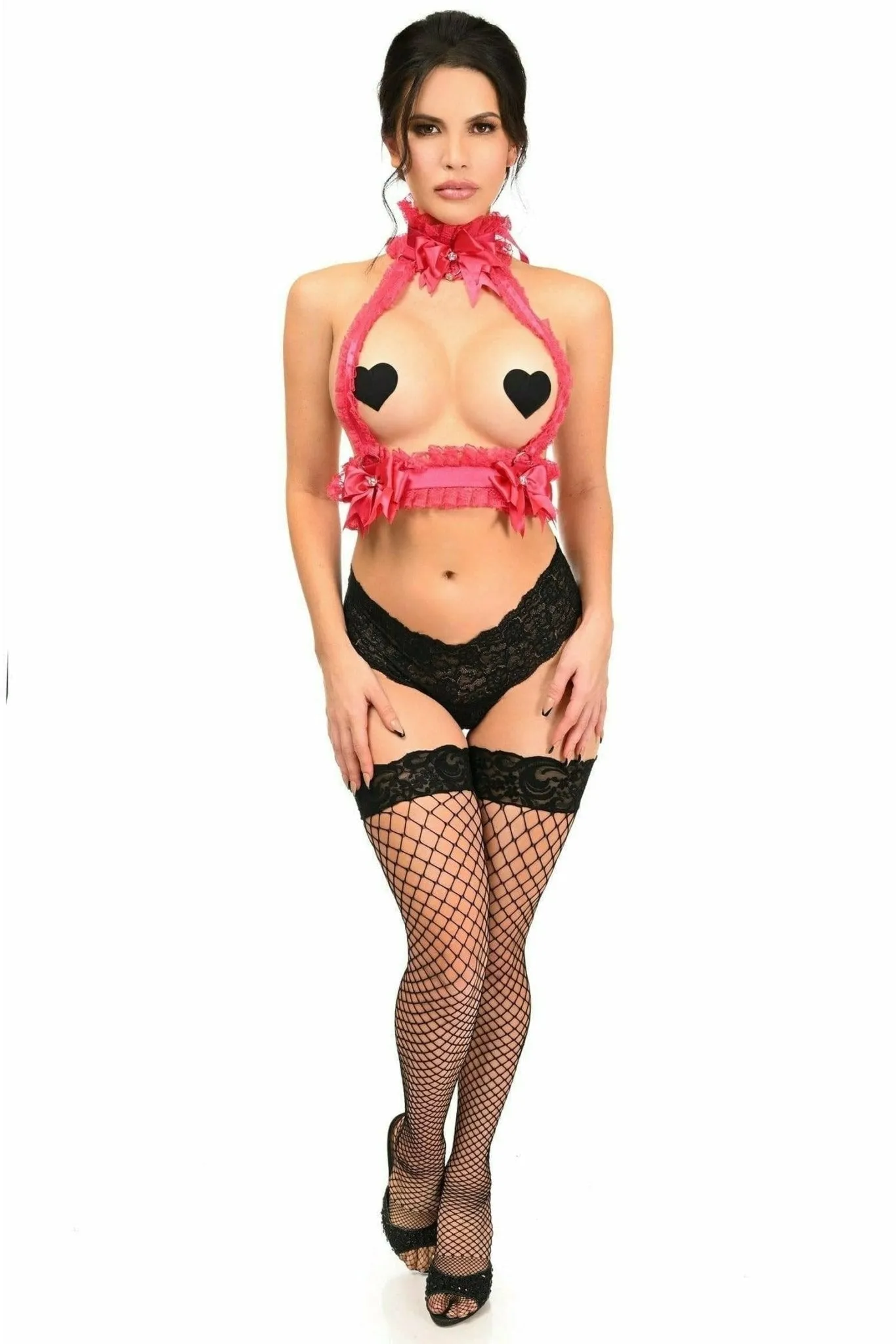Sexy Fuchsia with Fuchsia Lace Double Strap Body Harness