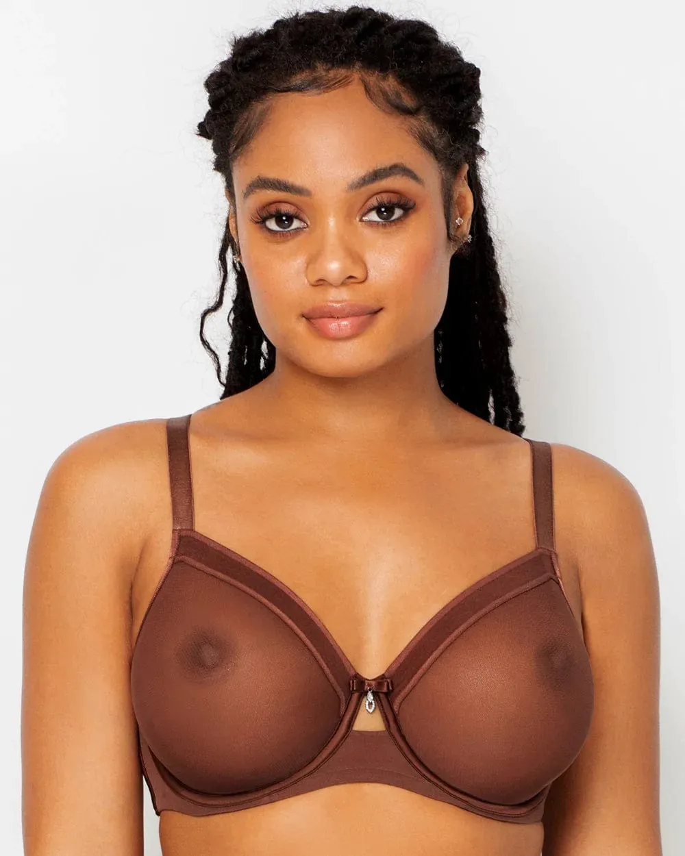 Sheer Mesh Unlined Underwire Bra - Chocolate