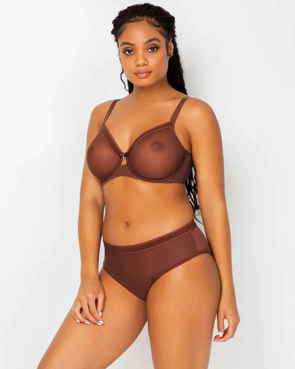 Sheer Mesh Unlined Underwire Bra - Chocolate