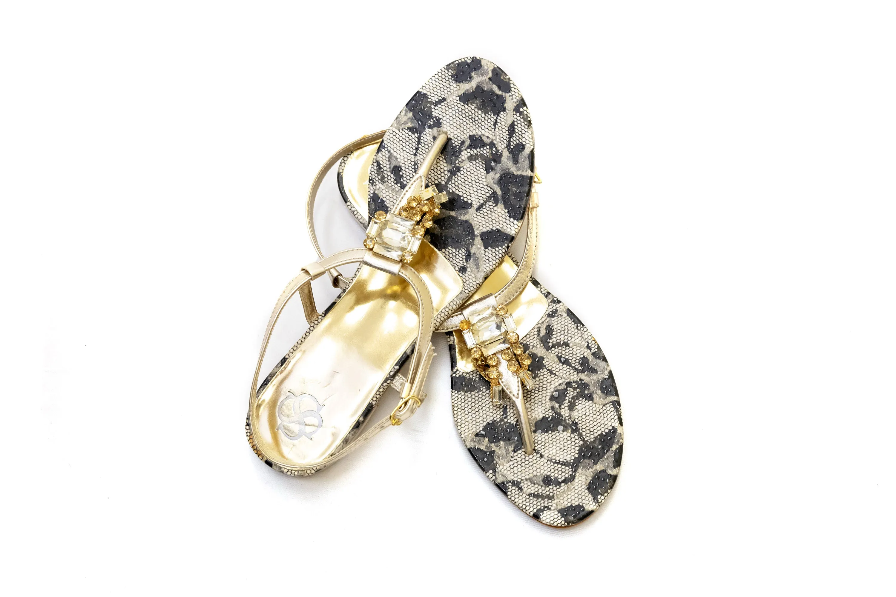 Silver & Gold Bejeweled Sandals - Women's