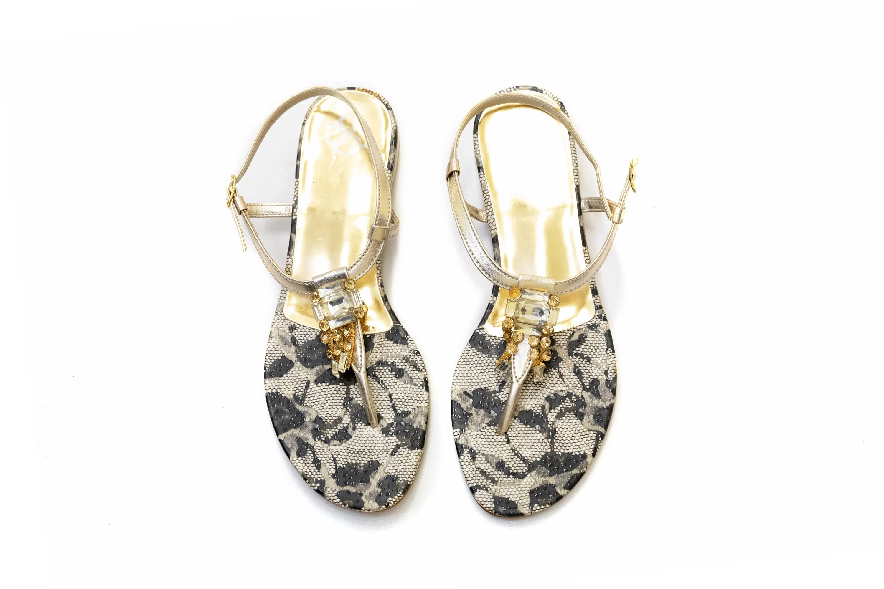 Silver & Gold Bejeweled Sandals - Women's