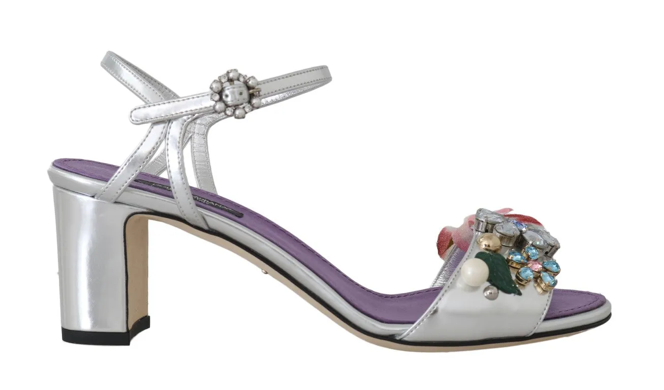 Silver Crystal Floral Sandals Shoes