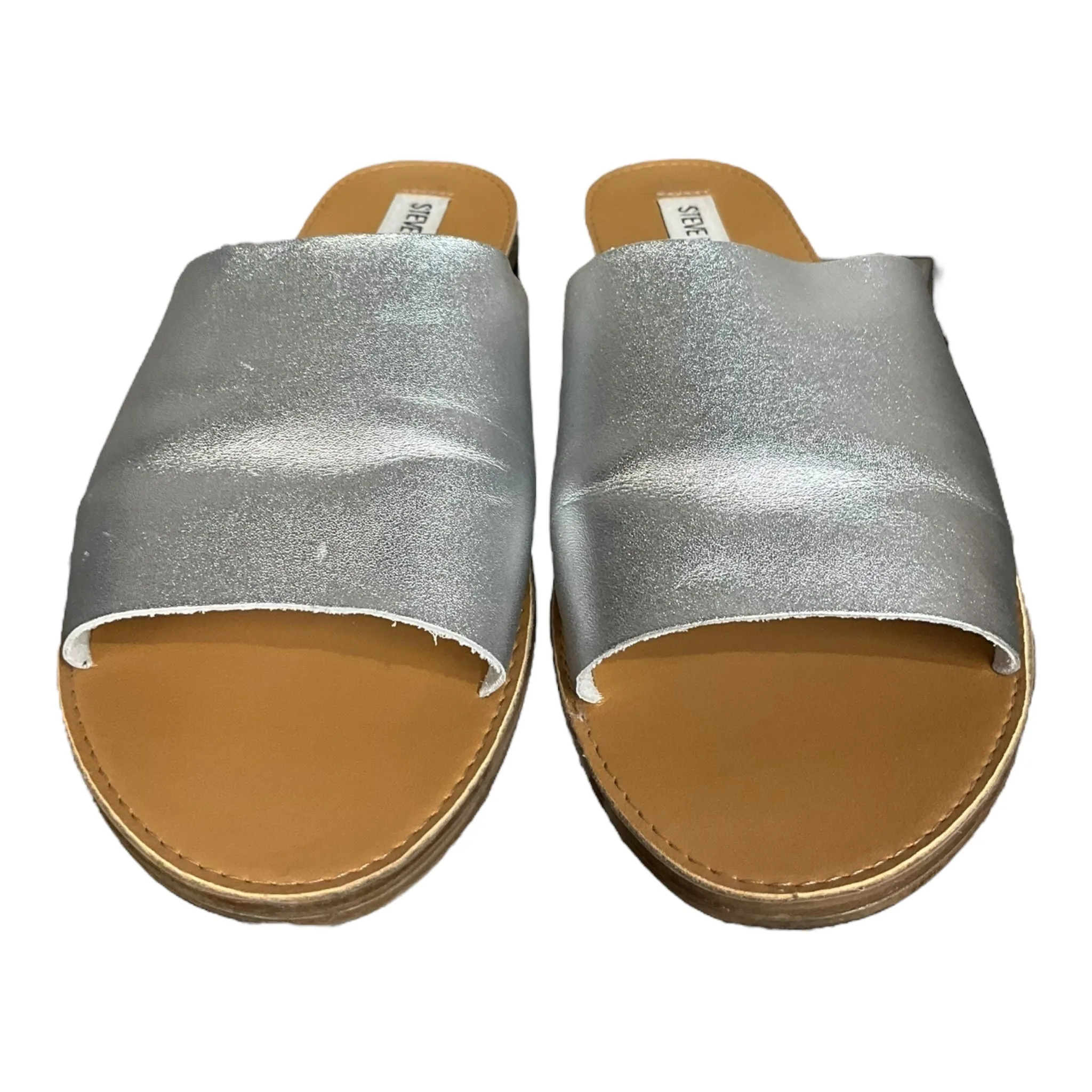 Silver Sandals Flats Steve Madden, Size 8