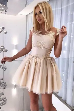 Simple Lace Homecoming Dresses Scoop Aline Short Prom Dress Cheap Party Dress OHM172