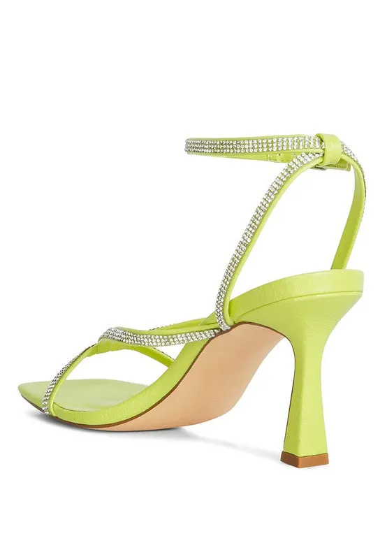 Size 6 & 7 Lime Crush It Diamante Mid Heel Sandals