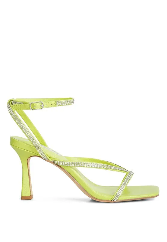 Size 6 & 7 Lime Crush It Diamante Mid Heel Sandals