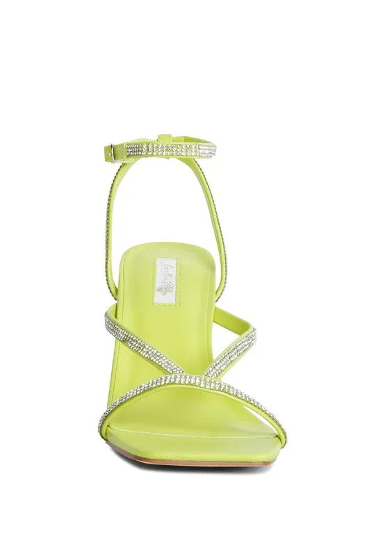 Size 6 & 7 Lime Crush It Diamante Mid Heel Sandals