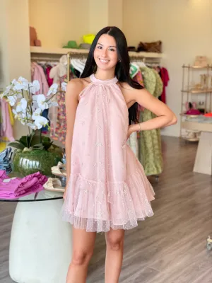 SJ1785 Pink halter bow dress