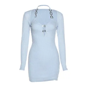 Slim High Waist Sleeves Strap Dress