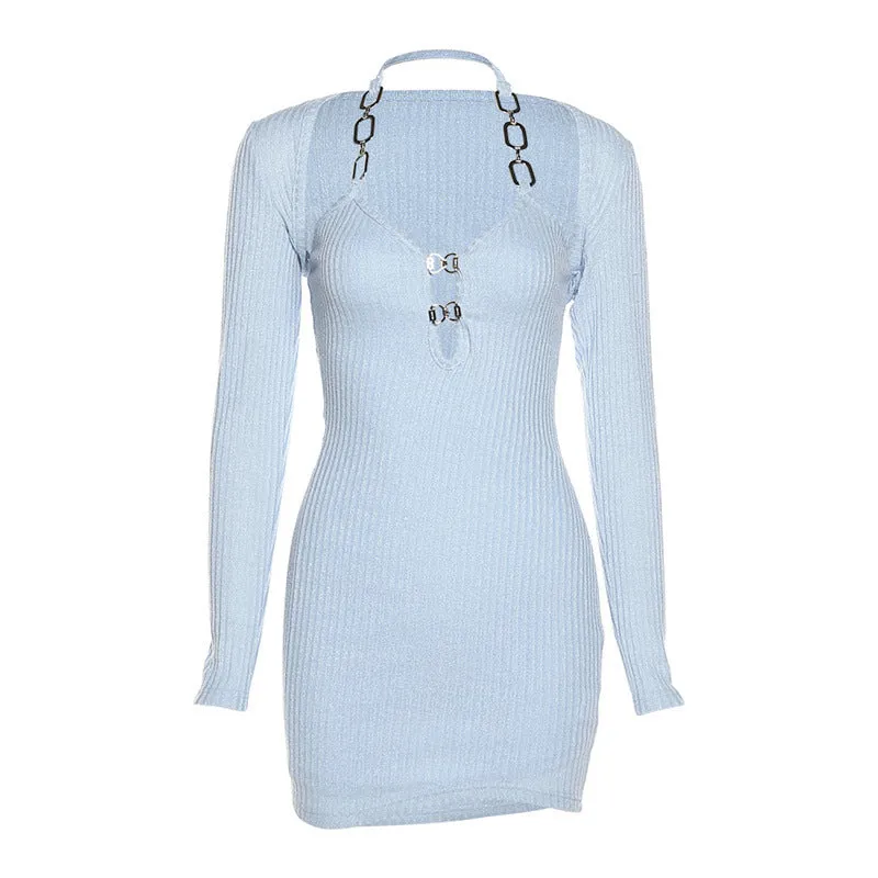 Slim High Waist Sleeves Strap Dress