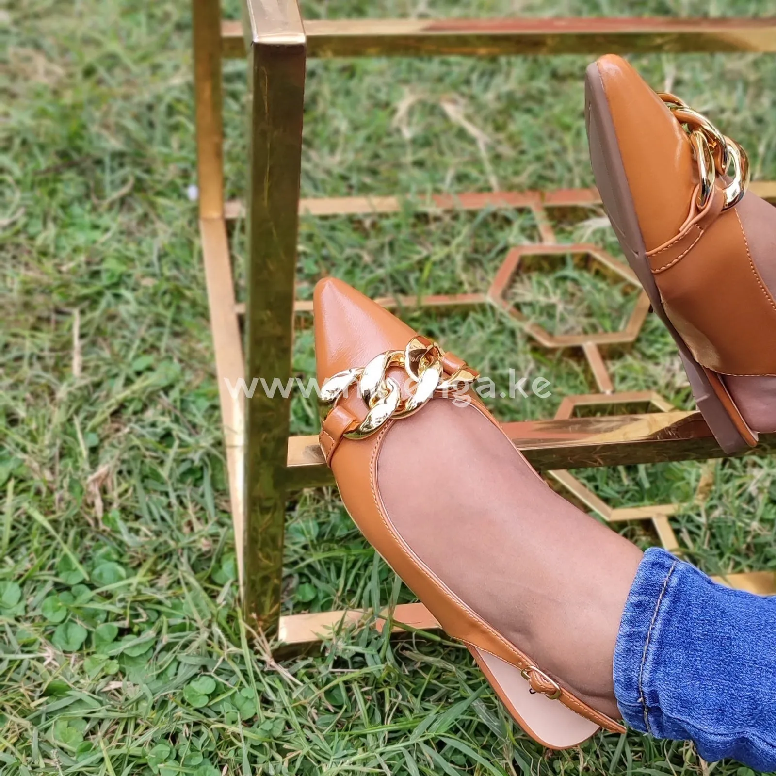Sling Back, Gold chain sling back , Ladies sling back shoe