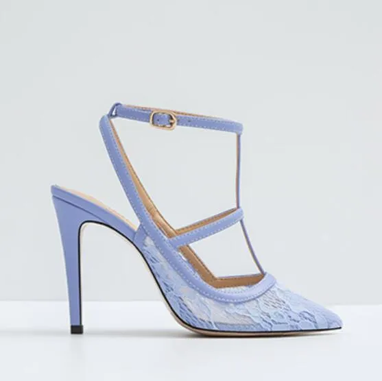 Small Size T Strap Lace Mesh Heels GS191