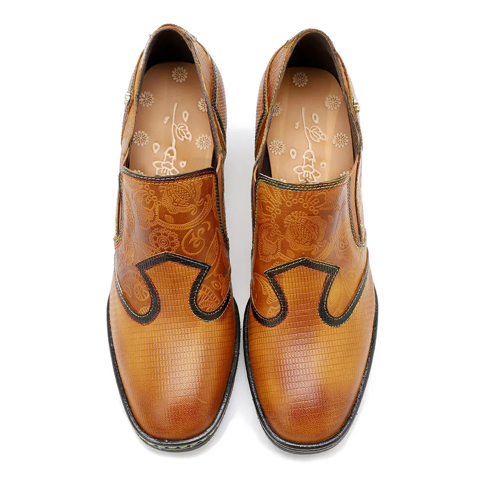 Soffia Genuine Leather Stitch Contrast Trim Heel Boots Loafers