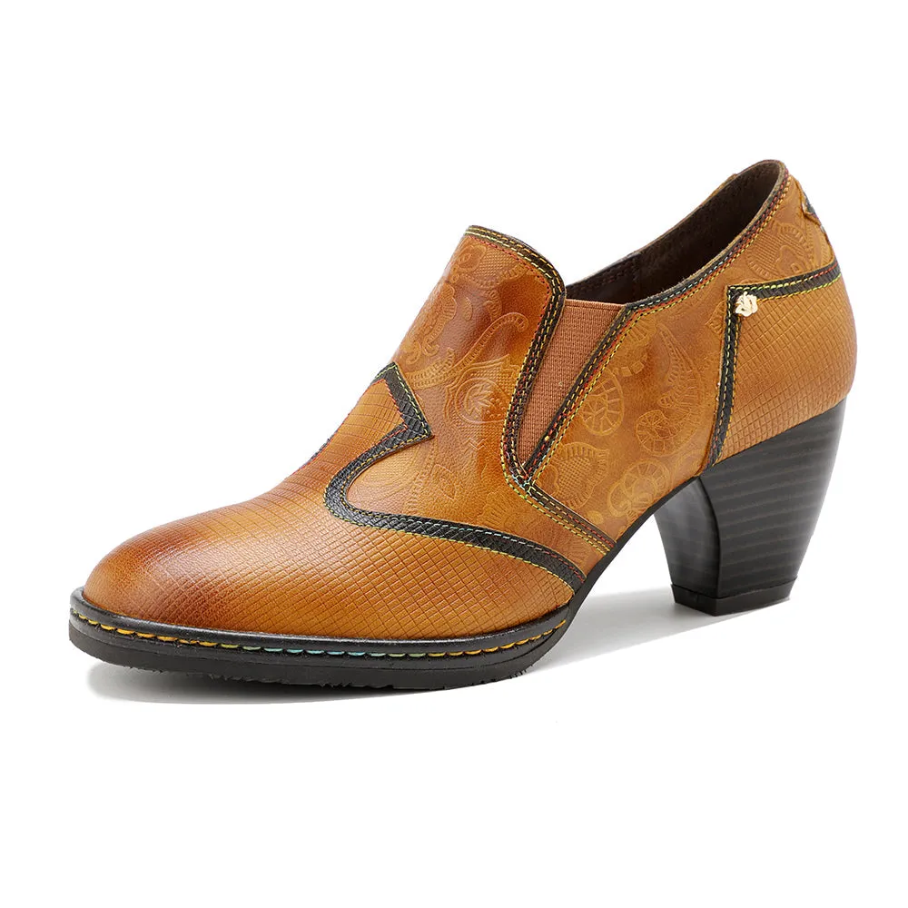 Soffia Genuine Leather Stitch Contrast Trim Heel Boots Loafers