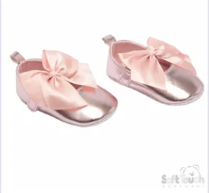 Soft Touch Baby Girls Shiny Pink Patent Shoes with Bow