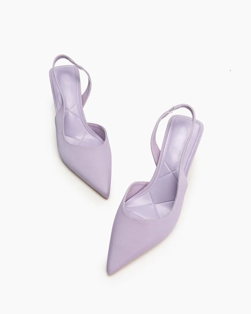 Solid Color Pointed Toe Slingback High-heeled Sandals
