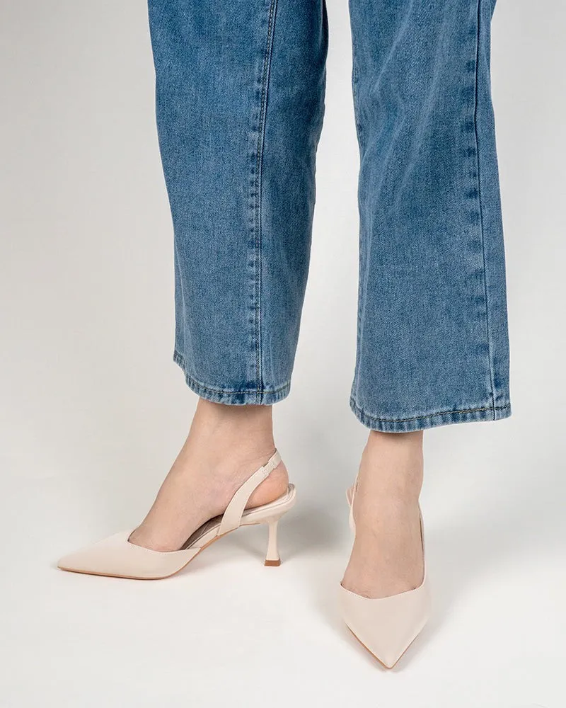 Solid Color Pointed Toe Slingback High-heeled Sandals